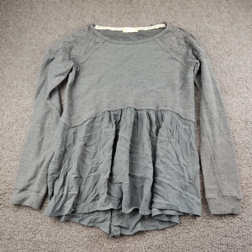 Altar'd State Babydoll Top Gray Knit Lace Size Small Whimsigoth Dark Cottage
